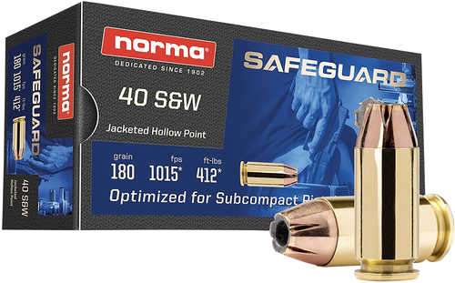 Norma Safeguard 40 Smith & Wesson Ammo 180 Grain Jacketed Hollow Point (JHP) 50 Rounds