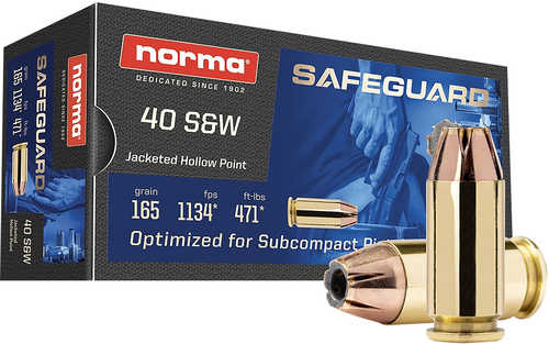 Norma Ammunition 801407887 40 S&W Safeguard 165 Grain Jacketed Hollow Point 50 Rounds