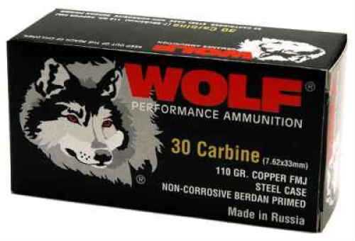 Wolf 30 Carbine 110 Grain FMJ - 50 Rounds for Range Practice