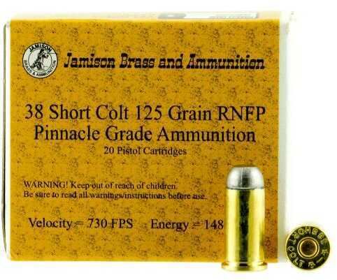 38 Short Colt 20 Rounds Ammunition Jamison 125 Grain Lead