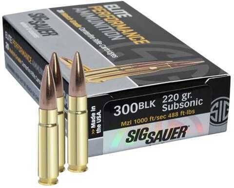 300 <span style="font-weight:bolder; ">AAC</span> <span style="font-weight:bolder; ">Blackout</span> 20 Rounds Ammunition Sig Sauer 120 Grain Open Tip Match