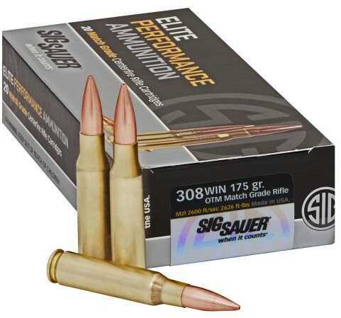 <span style="font-weight:bolder; ">308</span> Winchester 20 Rounds Ammunition Sig Sauer 175 Grain Open Tip Match