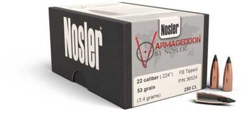 Nosler Varmageddon .224 Caliber 53 Grains Flat Base Tipped Bullets 250 Box
