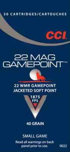 22 Winchester Magnum Rimfire 50 Rounds Ammunition CCI 40 Grain Soft Point