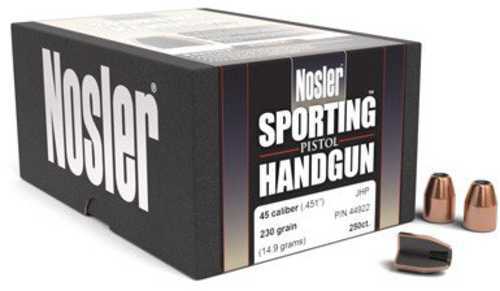 Nosler 45 Caliber 185 Grains JHP Handgun Bullets (Per 250) 44847