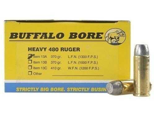 Click to see larger image. 480 Ruger 20 Rounds Ammunition Buffalo Bore 370 Grain Lead flat Nose