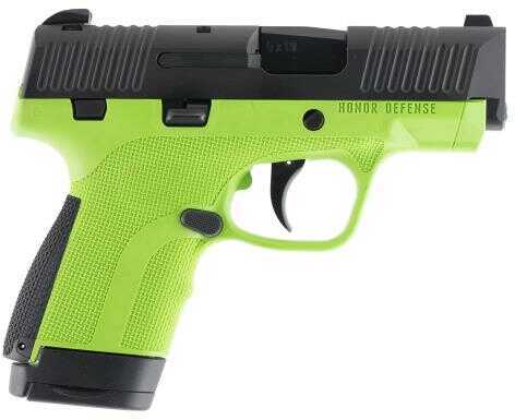 Honor Defense Guard Sub-Compact Semi-Auto Double 9mm Luger 3.2" Barrel 7+1 Rounds 8+1 Mags Acid Green 2 Backstraps And Slide Have Black Ferric Nitro-Carburized Finish. HG9SCAG