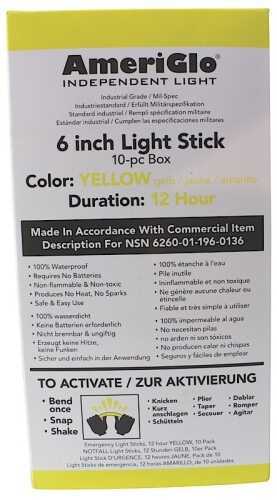 Ameriglo LLC. 6" 12 Hour Yellow Light Stick 100/Pack 612HY100F