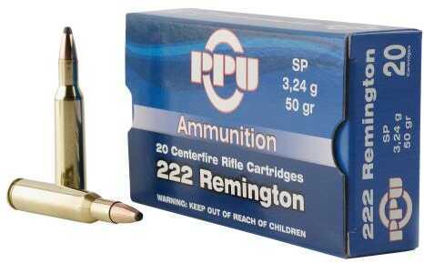 222 Remington 20 Rounds Ammunition Prvi Partizan 50 Grain Soft Point