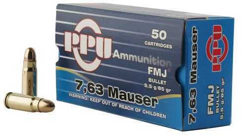 PPU PPH763 Handgun 7.63mm Mauser 85 Grains Full Metal Jacket 50 Box ...