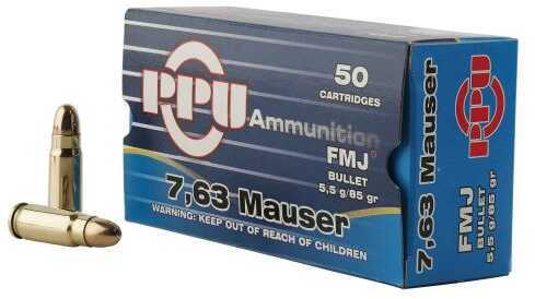 7.63mm Mauser 50 Rounds Ammunition Prvi Partizan 85 Grain Full Metal Jacket