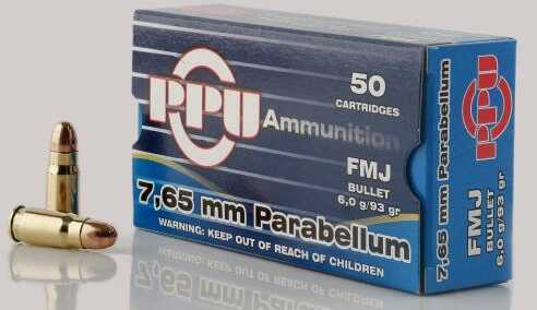 Prvi Partizan PPU .30 Luger (7.65 Parabellum) 93 Grains Full Metal Jacket 50 Box Ammunition PPH765P