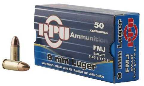 9mm Luger 50 Rounds Ammunition Prvi Partizan 115 Grain Full Metal Jacket