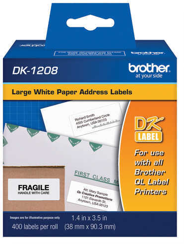 TSW Gunbook Brother Labels Large White 1.4" x 3.5" Roll of 400 DK1208