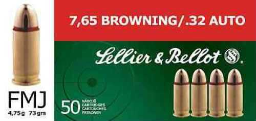Sellier & Bellot 32 ACP 73 Grains FMJ Pistol Ammunition 50 Rounds