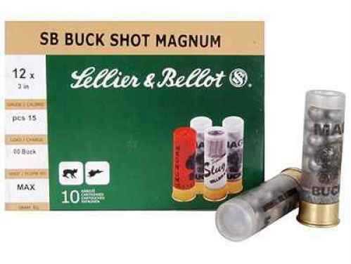 12 Gauge 10 Rounds Ammunition Sellier & Bellot 3" 15 Pellets Lead #00 Buck