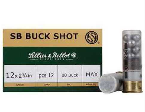 12 Gauge 25 Rounds Ammunition Sellier & Bellot 3/4" Pellets Lead #00 Buck