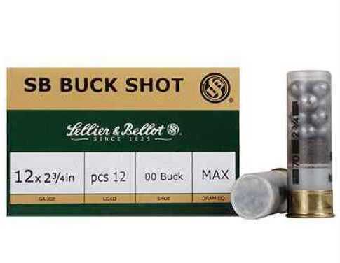 12 Gauge 25 Rounds Ammunition Sellier & Bellot 2 3/4" 27 Pellets Lead #4 Buck