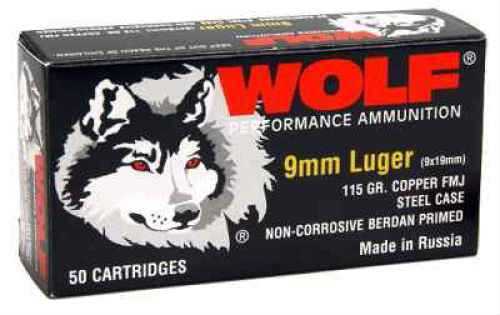 9mm Luger 50 Rounds Ammunition Wolf Performance Ammo 115 Grain Full Metal Jacket