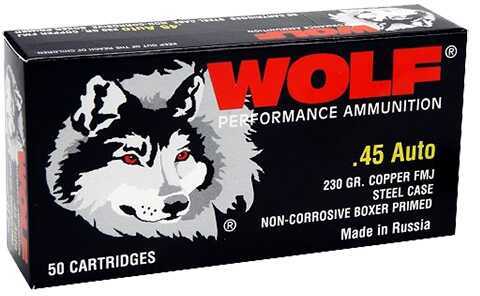 45 ACP 500 Rounds Ammunition Wolf Performance Ammo 230 Grain Full Metal Jacket