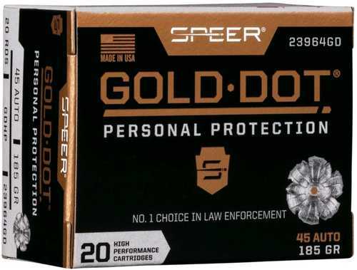 45 ACP 20 Rounds Ammunition Speer 185 Grain Hollow Point