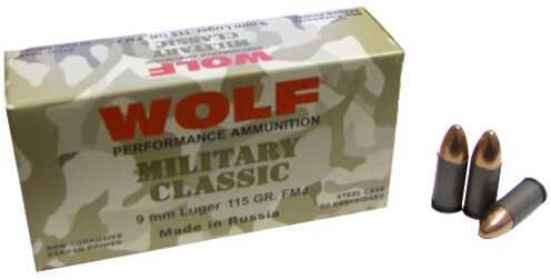 9mm Luger 500 Rounds Ammunition Wolf Performance Ammo 115 Grain Full Metal Jacket