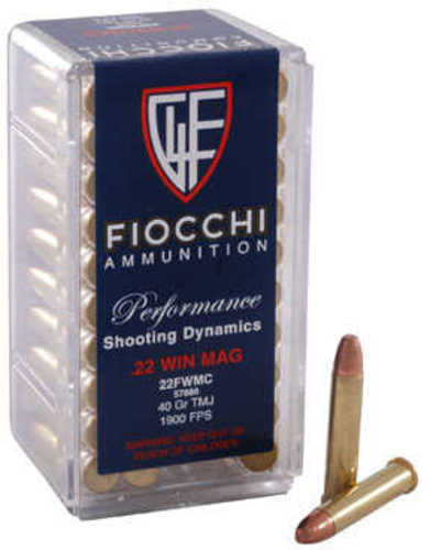22 Winchester Magnum Rimfire 50 Rounds Ammunition Fiocchi Ammo 40 Grain Full Metal Jacket