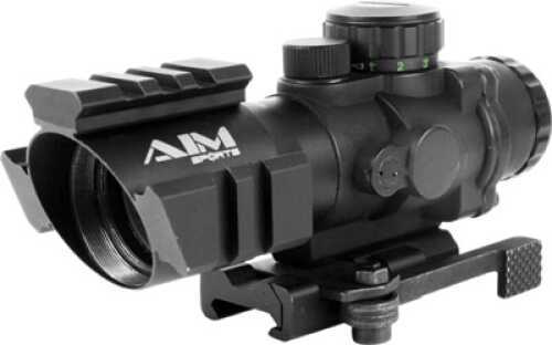 Aim Sports JTDTR432G Tri-Illum 4X 32mm Obj 36.6 ft@100yds Black Il Xhair