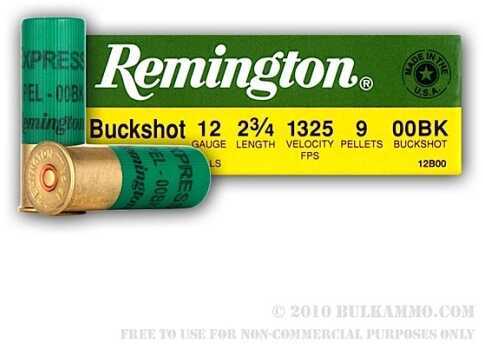 12 Gauge 25 Rounds Ammunition Remington 2 3/4" 9 Pellet Lead #00 Buck