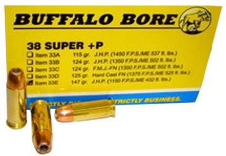 Click to see larger image. 38 Super Automatic 20 Rounds Ammunition Buffalo Bore 147 Grain Hollow Point
