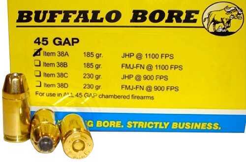 45 Glock Automatic Pistol (GAP) 20 Rounds Ammunition Buffalo Bore 185 Grain Hollow Point