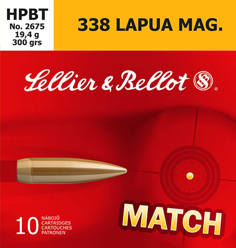 338 <span style="font-weight:bolder; ">Lapua</span> <span style="font-weight:bolder; ">Magnum</span> 10 Rounds Ammunition Sellier & Bellot 300 Grain Hollow Point Boat Tail