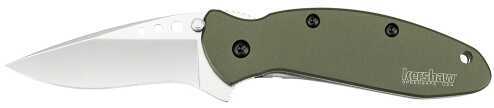 Kershaw Scallion Folding Knife/Assisted 420HC/Satin Plain Clip Point Thumb Stud/Pocket 2.25" Aluminum Olive Drab