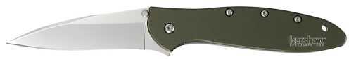 Kershaw Leek Folding Knife/Assisted 14C28N/Satin Plain Clip Point Thumb Stud/Pocket 3" 6061-T6 Anodized Aluminum Bo