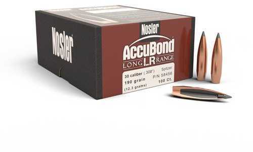 Nosler AccuBond LR 308 Caliber 190 Grains Spitzer Point Long Range Bullets 100 Per Box