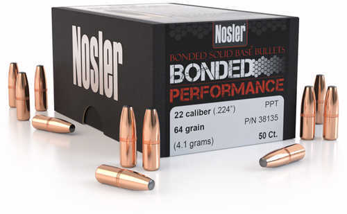 Nosler .224 Caliber 64 Grains Bonded Protected Point Deer Hunting bullets that work in 1:14 twist 100 Per Box 38135
