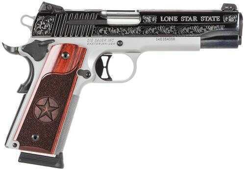 Sig Sauer 1911 Texas Engraved Two Tone Single Action Only 45 ACP 5" Barrel 8+1Rounds Redwood Grip Stainless Steel /Black Finish Semi Automatic Pistol 191145TXS