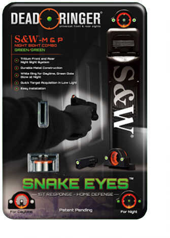 Dead Ringer Snake Eyes Combo Sight Smith & Wesson M&P, Green Front and Rear Md: DR4357