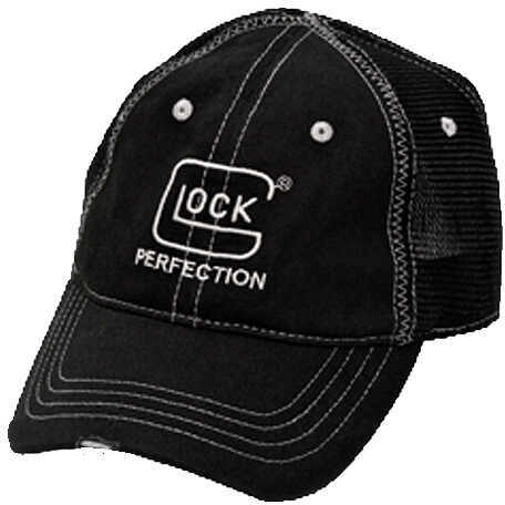 Glock Perfection Distressed Hat Adjustable Velcro Cotton/Mesh Black/Silver AS00082