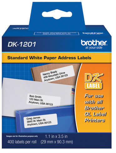 TSW Gunbook Brother Labels Standard White 1.1" x 3 5" Roll of 400 DK1201