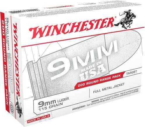 9mm Luger 200 Rounds Ammunition <span style="font-weight:bolder; ">Winchester</span> 115 Grain Full Metal Jacket
