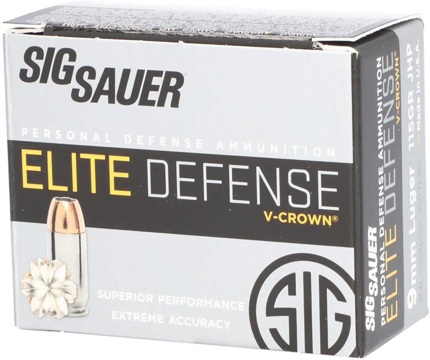 Sig Sauer 9MM 115 Gr Elite V-Crown JHP Ammo 20 Round Box