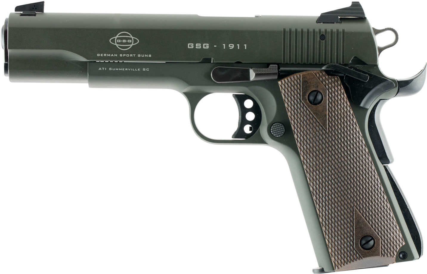 ATI GSG 1911 Pistol 22 LR 5" Threaded Barrel 10 Round OD Green Tail Saftey Grip