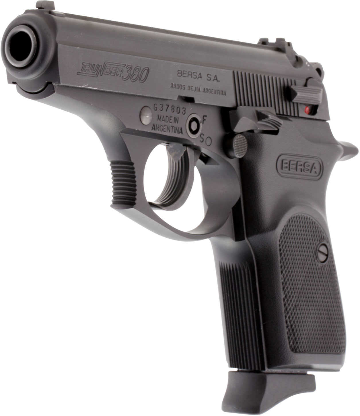 Bersa Thunder Semi Automatic Pistol 380 ACP 7 Round Hard Rubber Grip 3 Dot Fixed Sight With Matte Black Finish T380M8