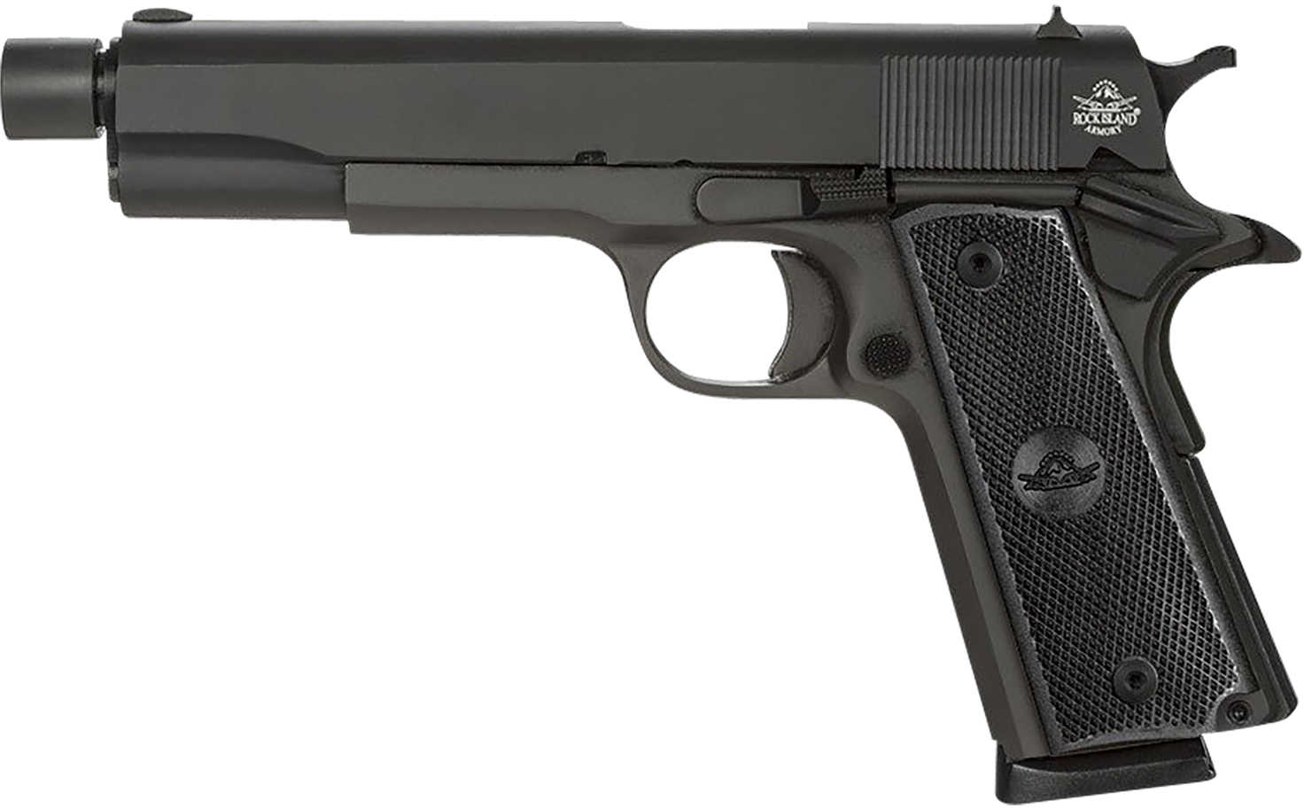 Rock Island GI Standard FS Pistol 45 ACP 5" Threaded Barrel 8+1 Capacity Black Parkerized Finish Steel Beavertail Frame Serrated Slide & Rubber Grip