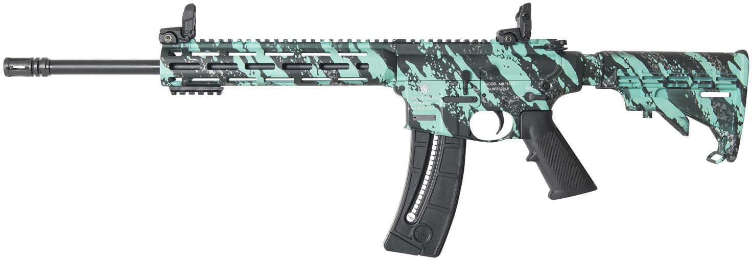 Smith & Wesson M&P15-22 Sport Rifle 22 LR 16.5" Barrel 25 Round Robin Egg Blue Camo 6-Position CAR Stock 2" M-LOK Rail Panel Semi-Automatic