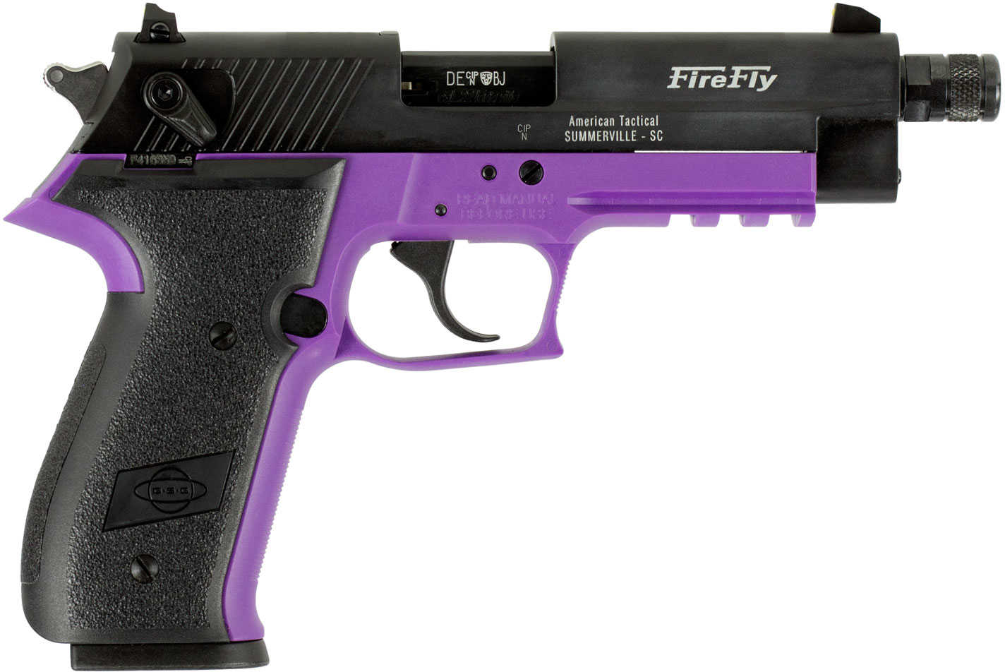 ATI GSG FireFly Semi Automatic Pistol 22 Long Rifle 4.9" Barrel 10 Round Capacity Black Polymer Grip With Purple Frame