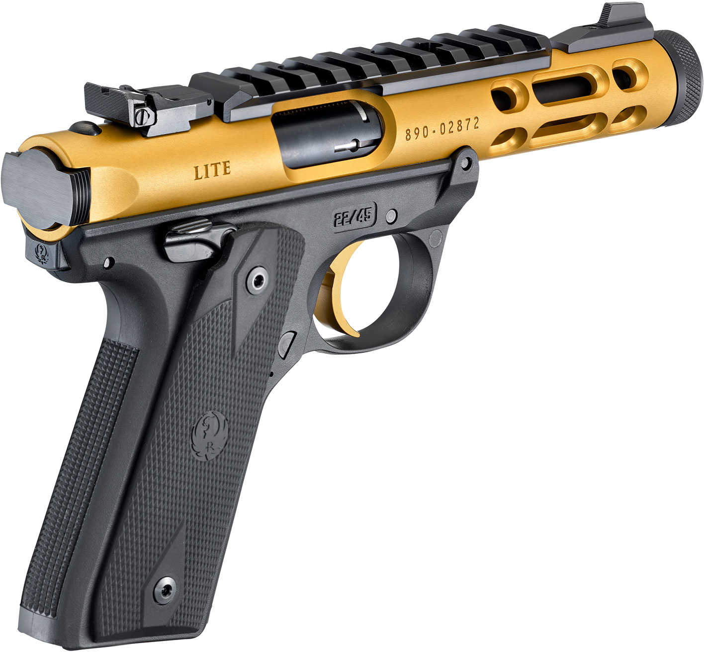 Ruger Mark IV 22/45 Lite Semi Automatic Pistol 22 LR 4.4" Threaded Barrel 10 Round Capacity Gold Anodized Aluminum Ported Slide