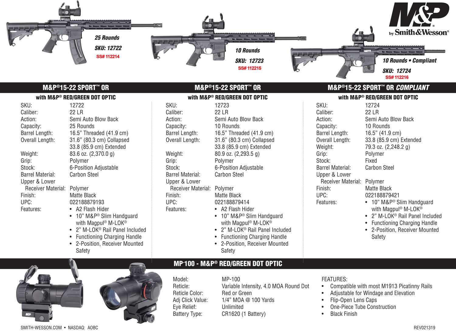 Smith & Wesson M&P15-22 Sport Rifle With Red Dot 22 Long 25+1 Round Capacity 16.5" Threaded Barrel A1 Style Compensator