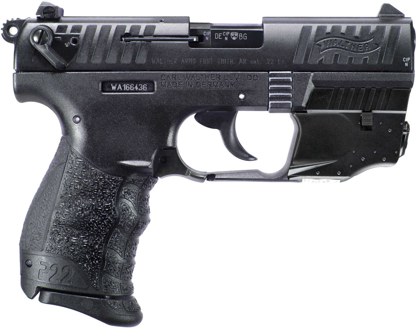 Walther P22Q Pistol Laser Set 22 Long Rifle 10 Round 3.42" Black Finish